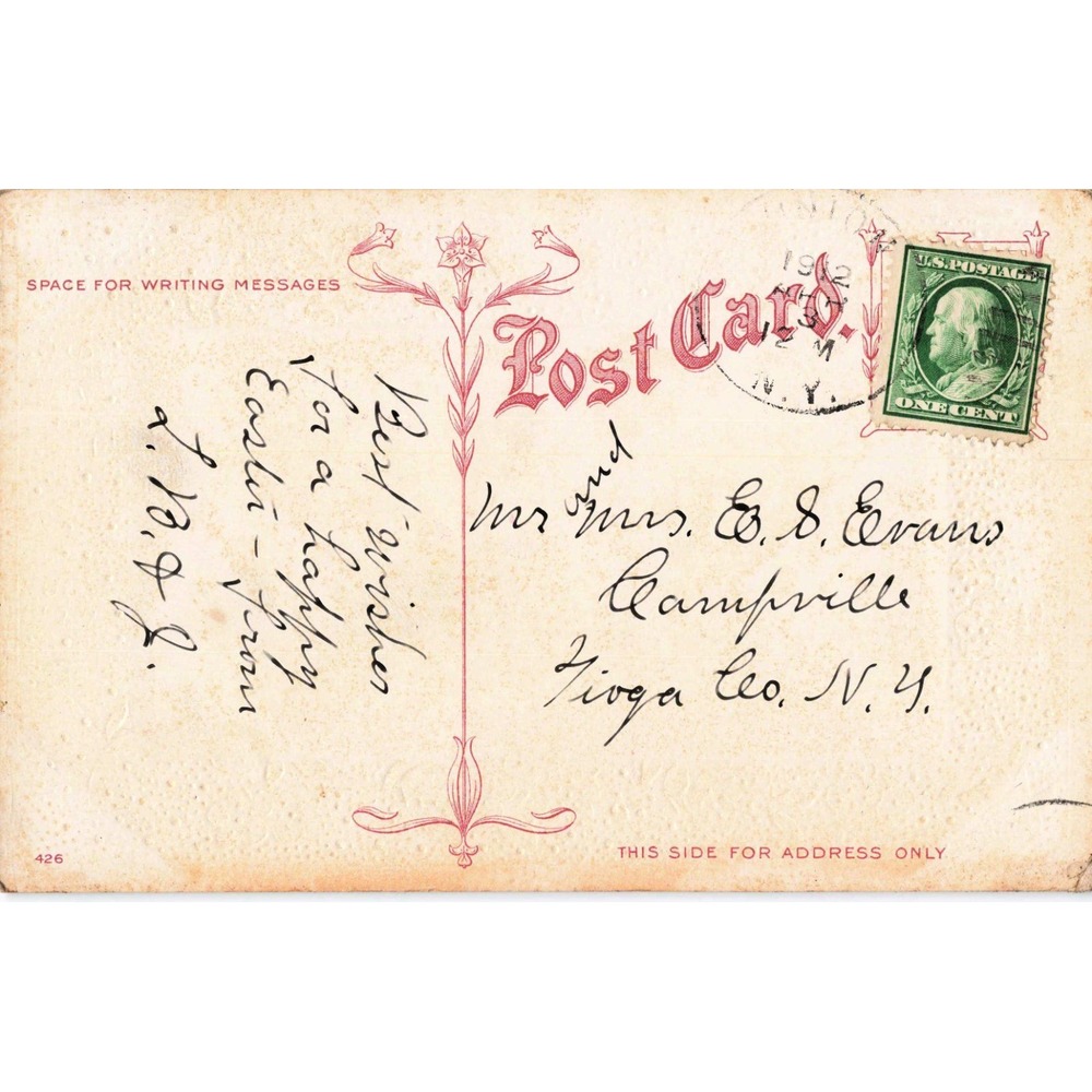 Vintage 1910 A Happy Easter Postcard H Wessler Embossed Landscape 1912 Postmark - Picture 2 of 2